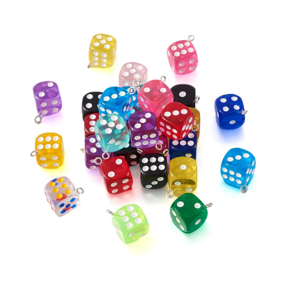 1884 30pcs Dice Pendants Transparent Resin Dice Charms Cute Dangle Pendants